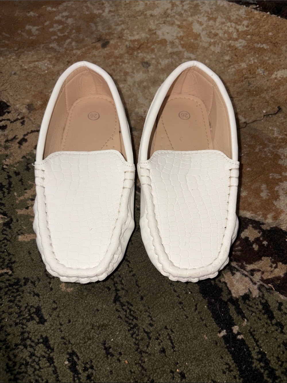 White Croc-Textured Slip-On Loafers